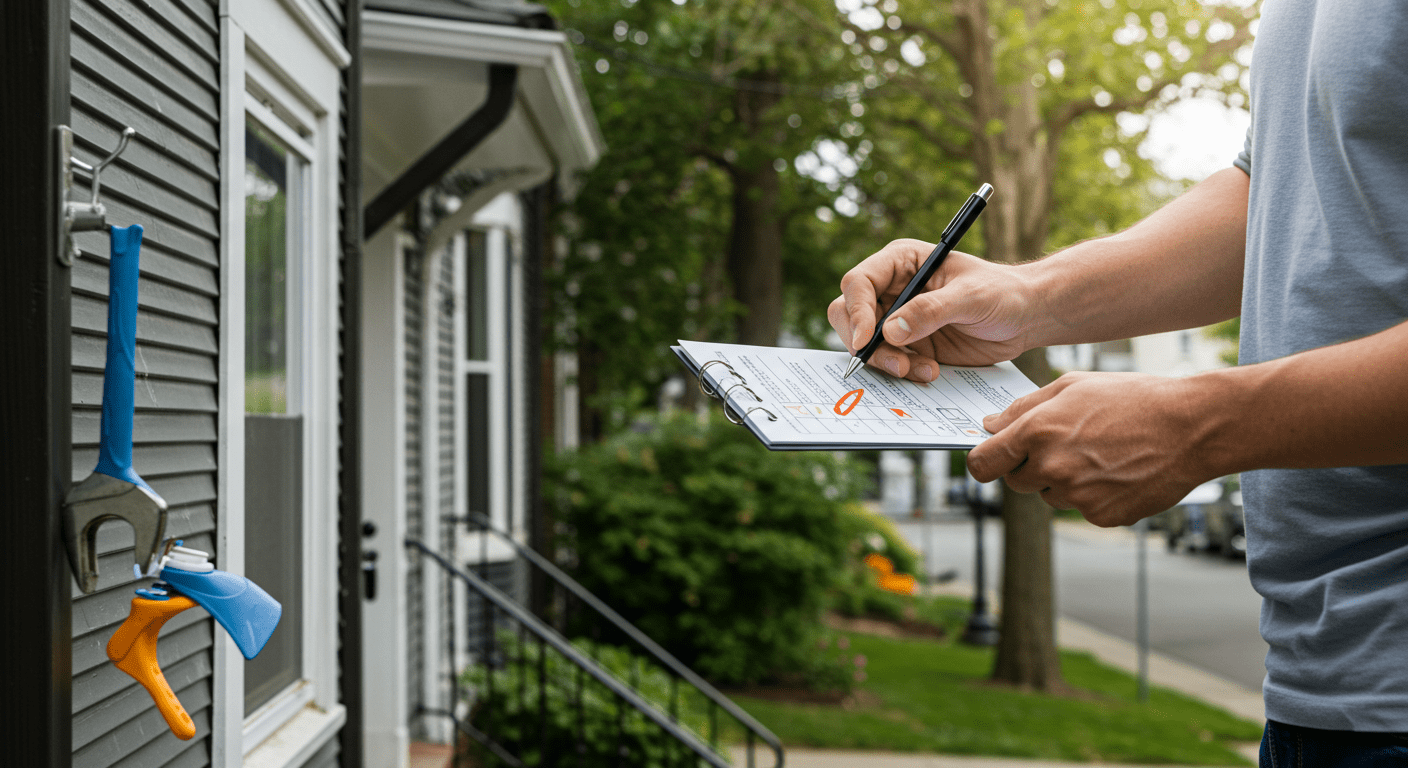 A serene image of a homeowner inspecting their property for potential water damage risks.